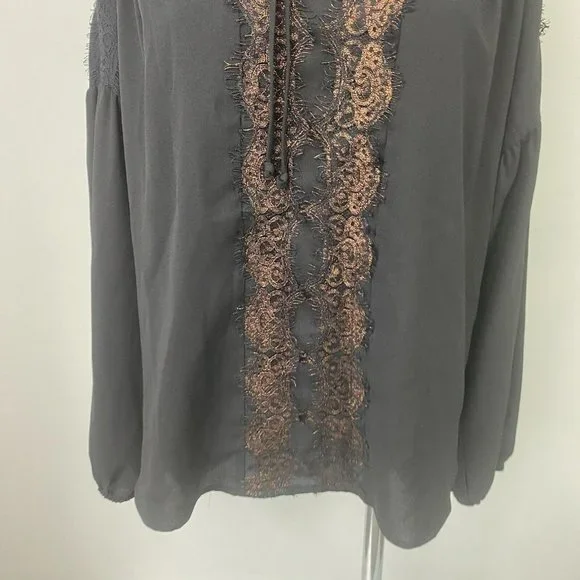 BNWT Piper Size 8 Women's Top Blouse Black Gold Lace Long Sleeve - Picture 4 of 11